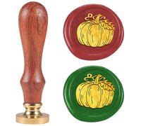 DELORIGIN Pumpkin Wax Seal Stamp 0.98" Removable Brass Seal Head with Wooden Handle Vintage Embossed Letter Sealing Wax Stamp for Invitations Party Envelope Festival Gift Packag Decorate