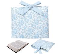 DELORIGIN Quilted Bible Sleeve Book Cover Blue Bow Bible Case Book Carrier Holder Bag Books Protector Sleeve Floral Pouch for Women Man Teacher Books Lover Christmas Birthday Gifts