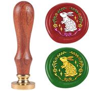 DELORIGIN Rabbit Wax Seal Stamp Removable 1" Brass Sealing Wax Stamp Head with Wooden Handle Vintage Embossed Stamp for Envelope Greeting Card Letter Easter Invitations Wine Gift Wrapping Decor