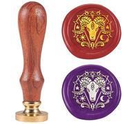 DELORIGIN Ram's Head Wax Seal Stamp Removable 1" Brass Sealing Wax Stamp Head with Wooden Handle Vintage Embossed Stamp for Envelope Greeting Card Letter Halloween Invitations Wine Gift Wrapping Decor