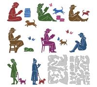 DELORIGIN Reading Women Dogs Cutting Dies Card Making Die Stencil Metal Die Cuts DIY Scrapbooking Embossing Template Dies for Greeting Cards Craft Album Invitation Festive Birthday Photo Album Decor