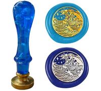 DELORIGIN Realistic Waves Wax Sealing Stamp, Sea Wax Seal Stamp, 1" Brass Head with Blue Handle for Letter Envelops Birthday Cards Decoration Party Invitations Gift Wrapping