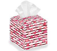 DELORIGIN Red Heart Tissue Leather Box Love Square Tissue Case Cover Foldable Tissue Storage Box Waterproof Paper Towel Case Container Organizer Tissue Holder for Home Bedroom Office Car
