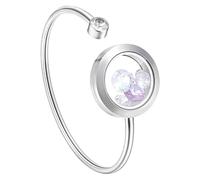 DELORIGIN Reminder Locket Bracelet 304 Stainless Steel Floating Reminder Locket with Glass Cuff Silver Open Cuff Floating Charm Bracelet for Women Photo Frame Pendant Ash Hair, 5.7x5.1cm, Stainless