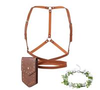 DELORIGIN Renaissance Accessories Set Medieval PU Leather Belt Straps Body Harness Waist Bag Coin Phone Purse Fairy Flower Headpiece Vintage Costume Set for Festival Cosplay Decoration (Brown)