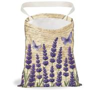 DELORIGIN Retro Lavender Flower Print Car Trash Bag Portable Hanging Garbage Bag with Snap Buttons Back Seat Rubbish Storage Dustbin for Women Man Car Interior Accessories Kitchen Home Travel