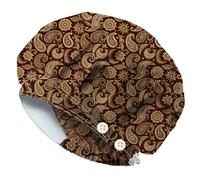 DELORIGIN Retro Paisley Bouffant Scrub Caps Cotton Flowers Nurse Scrub Hats With Button and Sweatband Adjustable Surgical Working Caps for Nursing Cooking Housework Head Cover One Size Fits All