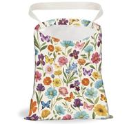 DELORIGIN Retro Wildflower Butterfly Print Car Trash Bag Portable Hanging Garbage Bag with Snap Buttons Back Seat Rubbish Storage Dustbin for Women Man Car Interior Accessories Kitchen Home Travel