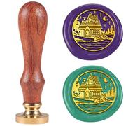 DELORIGIN Riverside Room Wax Seal Stamp Removable 1" Brass Sealing Wax Stamp Head with Wooden Handle Vintage Embossed Stamp for Envelope Card Letter Wedding Invitations Wine Gift Wrapping Decor