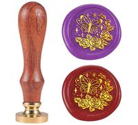 DELORIGIN Rose Butterfly Wax Seal Stamp 0.98" Removable Brass Seal Head with Wooden Handle Vintage Embossed Letter Sealing Wax Stamp for Invitations Party Envelope Festival Gift Packag Decorate