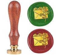 DELORIGIN Rose Envelope Wax Seal Stamp 0.98" Removable Brass Seal Head with Wooden Handle Vintage Embossed Letter Sealing Wax Stamp for Invitations Party Envelope Festival Gift Packag Decorate