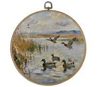 DELORIGIN Rural Mallard Ducks Wall Art Decor 10" Round Framed Canvas Wall Art Prints with Metal Hooks Home Artwork Hanging Framed Pictures for Hallway Stairs Bedroom Living Room Cottagecore Decor
