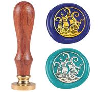 DELORIGIN Sailboat Tentacle Wax Seal Stamp Vintage Embossed Stamp Sealing Removable 1" Brass Sealing Wax Head with Wooden Handle for Invitations Greeting Card Envelopes Craft Wine Gift Wrapping