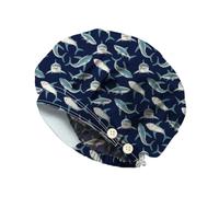 DELORIGIN Sharks Bouffant Scrub Caps with 4 Buttons Cotton Nurse Scrub Hats with Sweatband Adjustable Working Surgical Caps for Women Men Nursing Make Up Cooking Housework Head Cover One Size Fits All