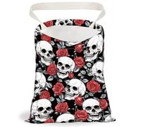 DELORIGIN Skull Rose Print Car Trash Bag Hanging Garbage Bag with Snap Buttons Back Seat Trash Storage Portable Dustbin for Woman Man Car Interior Accessories Travel Camping