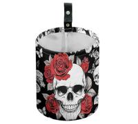 DELORIGIN Skull Roses Butterflies Car Trash Can Waterproof Car Garbage Can Car Seat Back Hanging Trash Bag Portable Camping Garbage Bin Storage Bag Collapsible Trash Container for Car (5.9" W,7.2" H)