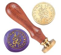 DELORIGIN Snake Moon Wax Seal Stamp Wedding Invitations Embossed Stamp Sealing Removable 1" Brass Wax Seal Stamp Head with Wooden Handle Envelopes Gift Packing Decoration Craft Adhesive Waxing