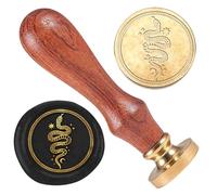 DELORIGIN Snake Star Wax Seal Stamp Wedding Invitations Embossed Stamp Sealing Removable 1" Brass Wax Seal Stamp Head with Wooden Handle Envelopes Cards Gift Packing Decoration Craft Adhesive Waxing