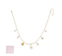 DELORIGIN Snowflake Charm Necklaces Sun Paperclip Link Gold Chains Necklaces Boho Tail Evil Eye Pendants Dainty Brass Adjustable Necklaces for Womem Party Birthday Handmade Jewelry Gift