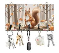 DELORIGIN Squirrel Key Holder with 5 Hooks Wall Mounted Wooden Keys Storage Racks House Key Organizer Hanger Keys Holder for Wall Decor Door Entryway Hallway Kitchen New Home Gift