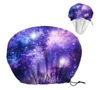 DELORIGIN Starry Sky Reusable Shower Cap Milky Way Double Layer Waterproof Shower Caps Large Elastic Hair Cover Adjustable Hair - Drying Caps for Woman Man Bath SPA Travel One Size Fits Most