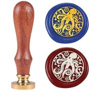 DELORIGIN Steampunk Octopus Wax Seal Stamp 1" Removable Brass Seal Head with Wooden Handle Vintage Embossed Envelope Punk Sealing Wax Stamp for Halloween Invitations Card Festival Gift Packag Decor