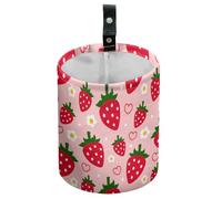 DELORIGIN Strawberry and Flower Car Trash Can Waterproof Garbage Can Car-Seat Back Hanging Trash Bag Portable Camping Waste Bin Storage Bag Collapsible Rubbish Container for Women Car (5.9" W,7.2" H)