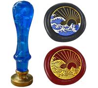 DELORIGIN Sun Waves Wax Sealing Stamp, Ocean Wax Seal Stamp, 1" Brass Head with Blue Handle for Letter Envelops Birthday Cards Decoration Party Invitations Gift Wrapping