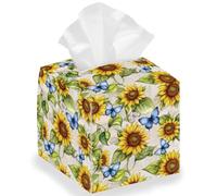 DELORIGIN Sunflowers Tissue Box Holder, Butterflies Square Tissue Box Cover Foldable Tissue Storage Boxs Waterproof Paper Towel Case Container Organizer Tissue Holder for Bathroom Car Nightstand