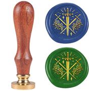 DELORIGIN Sword Wax Seal Stamp Removable 1" Brass Sealing Wax Stamp Head with Wooden Handle Vintage Embossed Stamp for Envelope Greeting Card Letter Wedding Invitations Wine Gift Wrapping Decor