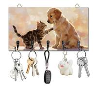 DELORIGIN Tabby Cat Golden Retriever Key Holder with 5 Hooks Wall Mounted Wooden Keys Storage Racks House Key Organizer Hanger Keys Holder for Wall Decor Door Entryway Hallway Kitchen New Home Gift