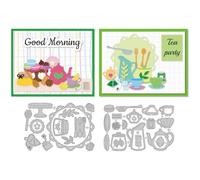 DELORIGIN Tea Making Tools Cutting Dies Card Making Die Stencil Desserts Tea Sets Metal Card Die Cuts Scrapbooking Embossing Template Dies for Greeting Cards Craft Paper Album Invitation Decor