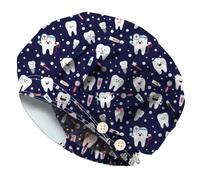 DELORIGIN Teeth Bouffant Scrub Caps Elastic Working Caps Cotton Scrub Nursing Doctor Surgeon Cap With 4 Button and Sweatband Breathable Unisex Adjustable Bandage Hats for Nurse Cooking Housework