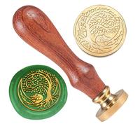 DELORIGIN Tree Fox Wax Seal Stamp Wedding Invitations Embossed Stamp Sealing Removable 1" Brass Wax Seal Stamp Head with Wooden Handle Envelopes Gift Packing Decoration Craft Adhesive Waxing