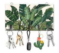 DELORIGIN Tropical Plant Leaves Key Holder Key Hooks Wall Mounted Wooden Key Racks with 5 Hooks Key Storage Organizer House Key Hanger for Wall Decor Door Entryway Hallway Kitchen New Home Gift