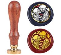 DELORIGIN Two Skeletons Wax Seal Stamp Vintage Skull Sealing Stamps 1" Removable Brass Head Seal Stamp with Wooden Handle for Envelope Greeting Card Letters Halloween Invitations Bottle Gift Wrapping