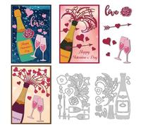 DELORIGIN Valentine's Day Champagne Die Cuts, Carbon Steel Die Cuts Cutting Dies Celebration Frame Stencils Scrapbooking Embossing Template Dies for Valentine Card Making Party Greeting Photo Album