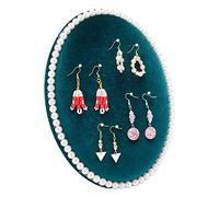 DELORIGIN Velvet Jewelry Storage Round Wall Mounted Earrings Display Stands Jewelry Holder Organizer with Plastic Imitation Pearls Green Pin Display Board for Brooch Necklaces 7.28 x 9.8 Inches