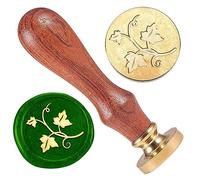 DELORIGIN Vine Wax Sealing Stamp, 1" Brass Wax Seal Stamp Head with Wooden Handle Leaf Pattern Wax Stamp for Wedding Invitation Gift Wrapping Envelopes Wine Package Decoration