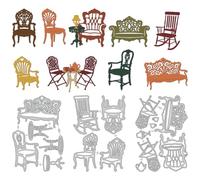DELORIGIN Vinitage Chair Cutting Dies Tables Chairs Making Die Cut Carbon Steel Die Cuts Stencils Blessing Card Scrapbooking Embossing Template Dies for Birthday Greeting Card Album Decor