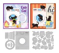 DELORIGIN Washing Machine Cat Cutting Dies Card Making Die Stencil Carbon Steel Die Cuts Card Scrapbooking Embossing Template Dies for Greeting Cards Craft Paper Album Invitation Decor