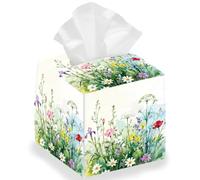 DELORIGIN Watercolor Flowers Tissue Box Holder Leather Square Foldable Facial Paper Decorative Tissue Box Cover Paper Case Container Organizer for Tabletop Bathroom Vanity Countertop Night Stands