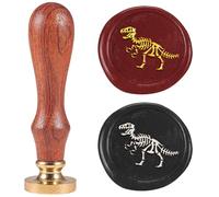 DELORIGIN Wax Seal Stamp Dinosaur Bones Wax Stamps 25mm Removable Brass Sealing Stamp Head With Wooden Handle Retro Wax Sealing Stamp for Gift Wrap Envelopes Halloween Cards Decoration