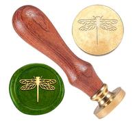 DELORIGIN Wax Seal Stamp Dragonfly 3D Embossed Stamp Sealing Vintage Elegant Removable Brass Seal Wood Handle Wedding Invitations Envelopes Gift Packing Decoration Craft Adhesive Waxing