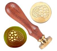 DELORIGIN Wax Seal Stamp Easter Egg 3D Embossed Stamp Sealing Vintage Elegant Removable Brass Seal Wood Handle Easter Invitations Envelopes Gift Packing Decoration Craft Adhesive Waxing