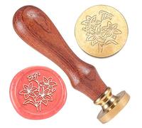 DELORIGIN Wax Seal Stamp Lily Flower 3D Embossed Stamp Sealing Vintage Elegant Removable Brass Seal Wood Handle Wedding Invitations Envelopes Gift Packing Decoration Craft Adhesive Waxing