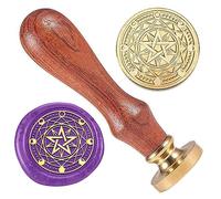 DELORIGIN Wax Seal Stamp Set, Star Magic Circle Moon Phase Brass Wax Stamp with Wooden Handle for Envelopes Invitations Wine Packages Greeting Cards
