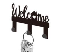 DELORIGIN "Welcome Key Holder for Wall, Small Black Key Hooks Wall Mounted Iron Keys Rack with 3 Hooks, Keys Hanger for Keyring Bag Dog Leash Storage House Kitchen Living Room Hall Decorative