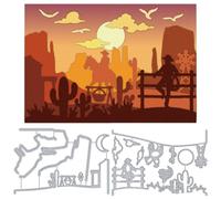 DELORIGIN Western Cowboys Cutting Dies Cacti Windmills Card Making Die Stencil Bars Carbon Steel Die Cuts Card Scrapbooking Embossing Template Dies for DIY Paper Invitation Craft Albums Greeting Decor