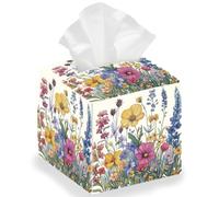 DELORIGIN Wild Flowers Square Tissue Box Holder, Vintage Floral Tissue Box Cover, Foldable Tissue Storage Box, Waterproof Paper Towel Case, Multicolor